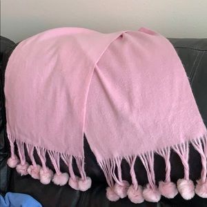 Pink Cashmere Scarf with fur Pom poms.